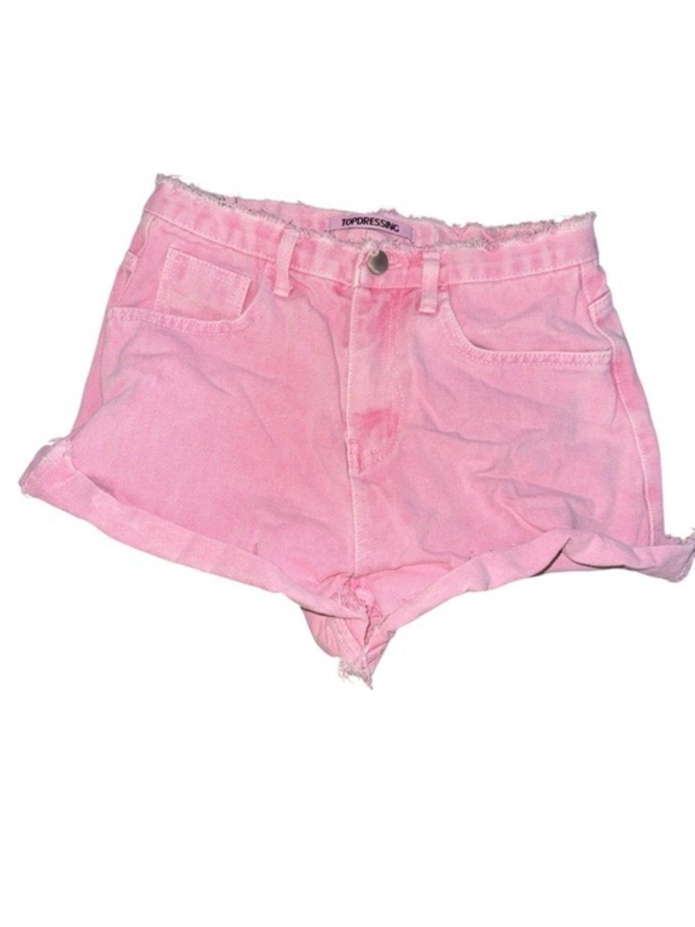 TOPDRESSING Light Pink High-Waist Denim Distressed Casual Shorts Summer Jeans